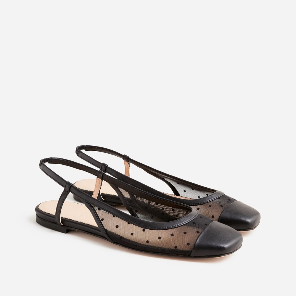 J. Crew Anya Flats Swiss Dot Slingbacks with Cap Toe